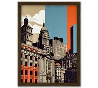 Artery8 Leeds Modern Colour Block Cityscape Illustration Artwork Framed Wall Art Print A4