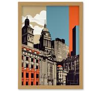 Artery8 Leeds Modern Colour Block Cityscape Illustration Artwork Framed Wall Art Print A4