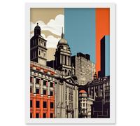 Artery8 Leeds Modern Colour Block Cityscape Illustration Artwork Framed Wall Art Print A4