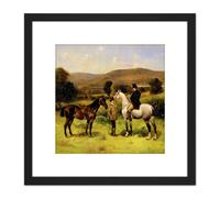 Artery8 Leighton Two Horses & Riders 1883 Painting 8X8 Inch Square Wooden Framed Wall Art Print Picture with Mount in Black Artery8 Black