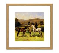 Artery8 Leighton Two Horses & Riders 1883 Painting 8X8 Inch Square Wooden Framed Wall Art Print Picture with Mount in Light Oak Artery8 Light Oak