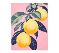 Artery8 Lemon Tree Branch Pastel Colour Mauve Pink Green Kitchen Artwork Extra Large XL Wall Art Poster Print