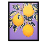 Artery8 Lemon Tree Branch Vibrant Yellow Purple Green Kitchen Artwork Framed Wall Art Print A4