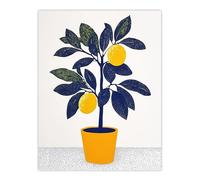 Artery8 Lemon Tree Plant Lover Yellow Blue Bright Simple Kitchen Large Wall Art Poster Print Thick Paper 18X24 Inch
