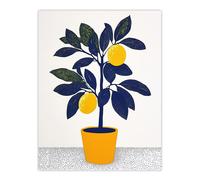 Artery8 Lemon Tree Plant Lover Yellow Blue Bright Simple Wall Art Print | Size: W12" x H16" Artery8 Yellow W12" x H16"