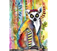 Artery8 Lemur Vibrant Portrait Folk Art Watercolour Painting Unframed Art Print Poster Wall Decor 12x16 inch