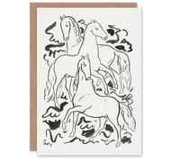 Artery8 Leo Gestel Art Card Three Horses Ink Drawing Blank Greeting Card in White Artery8 White