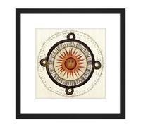 Artery8 Leon Y Gama Aztec Sun Solar Calendar Diagram 8X8 Inch Square Wooden Framed Wall Art Print Picture with Mount in Black Artery8 Black