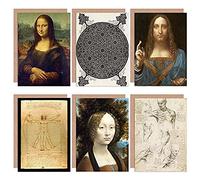 Artery8 Leonardo da Vinci Anatomy Portrait Proportions Jesus Flower Mona Lisa Fine Art Greeting Card Pack of 6
