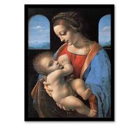 Artery8 Leonardo da Vinci Framed Wall Art Print Madonna Litta Virgin Mary in Blue | Size: A4 Artery8 Blue A4