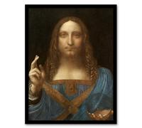 Artery8 Leonardo da Vinci Framed Wall Art Print Salvator Mundi World Savior in Brown | Size: A3 Artery8 Brown A3