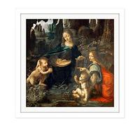 Artery8 Leonardo Da Vinci Virgin Of The Rocks Painting Square Wooden Framed Wall Art Print Picture 16X16 Inch