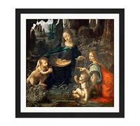 Artery8 Leonardo Da Vinci Virgin Of The Rocks Painting Square Wooden Framed Wall Art Print Picture 16X16 Inch