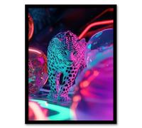 Artery8 Leopard and Neon Pink Blue Colour Party Balloons Living Room Artwork Framed Wall Art Print A4