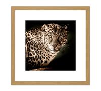 Artery8 Leopard Big Cat Spots Photo 8X8 Inch Square Wooden Framed Wall Art Print Picture with Mount in Light Oak Artery8 Light Oak