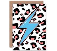 Artery8 Leopard Coral & Blue Strong Reverse Greetings Card Artery8 Blue