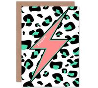 Artery8 Leopard Coral & Green Strong Reverse Greetings Card in Pink Artery8 Pink