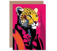 Artery8 Leopard in Loungewear Hot Pink Vibrant for Him or Her Man Woman Birthday Thank You Congratulations Blank Art Greeting Card