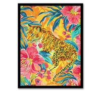 Wall Art Print Leopard in Pink Lily Jungle Vibrant Painting Art Framed Poster Artery8 Black A4