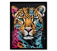 Artery8 Leopard Lounge By Fiona Bryant Cat Head Pop Art Pink Blue Modern Art Print Framed Poster Wall Decor 12x16 inch in Black | Size: W12" x H16" Artery8 Black W12" x H16"