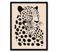 Artery8 Leopard Mother Pup Baby Black Tan Graphic Design Living Room Artwork Framed Wall Art Print 18X24 Inch