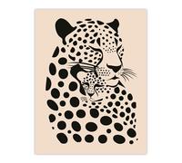 Artery8 Leopard Mother Pup Baby Black Tan Graphic Design Living Room Large Wall Art Poster Print Thick Paper 18X24 Inch
