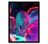 Artery8 Leopard & Neon Pink Blue Colour Party Balloons Framed Art Print | Size: W12" x H16" Artery8 Pink W12" x H16"