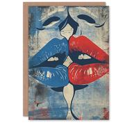 Artery8 Birthday Card Lesbian Kiss Blue Red Lips Comic Book Pop Art Blank Arty Art All Occasion Greeting Card
