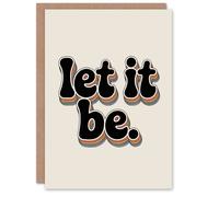 Artery8 Let It Be Retro Rainbow Font Funky Typography Birthday Greeting Card in Beige Artery8 Beige