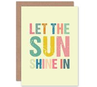 Artery8 Let Sun Shine Quote Beach Motivation Greetings Card in Yellow Artery8 Yellow
