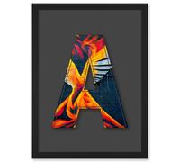 Artery8 Letter A Phoenix Rising Orange Decorative Graffiti Mural Alphabet Initial Stencil Artwork Framed Wall Art Print A4 in Black Artery8 Black