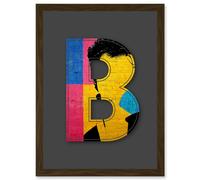 Artery8 Letter B Bright Abstract Face Yellow Decorative Graffiti Mural Alphabet Initial Stencil Artwork Framed Wall Art Print A4 in Brown Artery8 Brown
