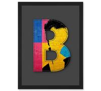 Artery8 Letter B Bright Abstract Face Yellow Decorative Graffiti Mural Alphabet Initial Stencil Wall Art Print - A4 Size