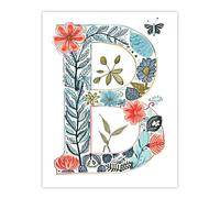 Artery8 Letter B in Flowers Pen Drawing Butterfly Pretty Floral Word Art For Her Birthday Mum Wife Woman Friend Large Wall Art Poster Print 18X24 Inch