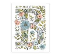 Artery8 Letter B in Flowers Pencil Drawing Nature Leaves Floral Word Art For Her Birthday Mum Wife Woman Friend Large Wall Art Poster Print 18X24 Inch