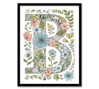 Artery8 Letter B in Flowers Pencil Drawing Nature Leaves Floral Word Art For Her Birthday Mum Wife Woman Friend Artwork Framed Wall Art Print 18X24 Inch