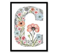 Artery8 Letter C in Flowers Watercolour Poppy Nature Floral Word Art For Her Birthday Mum Wife Woman Friend Artwork Framed Wall Art Print 18X24 Inch