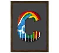 Artery8 Letter C Rainbow Red Yellow Blue Green Decorative Graffiti Mural Alphabet Initial Stencil Artwork Framed Wall Art Print A4 in Brown Artery8 Brown