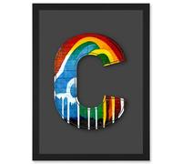 Artery8 Letter C Rainbow Red Yellow Blue Green Decorative Graffiti Mural Alphabet Initial Stencil Wall Art Print - A4 Size