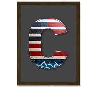 Artery8 Letter C USA American Flag Red White Blue Decorative Graffiti Mural Alphabet Initial Stencil Artwork Framed Wall Art Print A4 in Brown Artery8 Brown