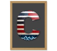 Artery8 Letter C USA American Flag Red White Blue Decorative Graffiti Mural Alphabet Initial Stencil Artwork Framed Wall Art Print A4 in Light Oak Artery8 Light Oak