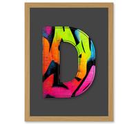 Artery8 Letter D Fluorescent Abstract Decorative Graffiti Mural Alphabet Initial Stencil Artwork Framed Wall Art Print A4 in Light Oak Artery8 Light Oak