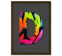 Artery8 Letter D Fluorescent Abstract Decorative Graffiti Mural Alphabet Initial Stencil Artwork Framed Wall Art Print A4 in Brown Artery8 Brown