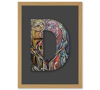 Artery8 Letter D Multicoloured Face Wall Decorative Graffiti Mural Alphabet Initial Stencil Artwork Framed Wall Art Print A4 in Light Oak Artery8 Light Oak