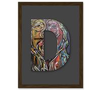 Artery8 Letter D Multicoloured Face Wall Decorative Graffiti Mural Alphabet Initial Stencil Artwork Framed Wall Art Print A4 in Brown Artery8 Brown