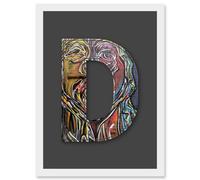 Artery8 Letter D Multicoloured Face Wall Decorative Graffiti Mural Alphabet Initial Stencil Artwork Framed Wall Art Print A4 in White Artery8 White
