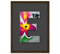 Artery8 Letter E Abstract Flower Grey Decorative Graffiti Mural Alphabet Initial Stencil Artwork Framed Wall Art Print A4 in Brown Artery8 Brown