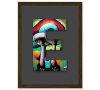 Artery8 Letter E Multicoloured Trippy Mushrooms Decorative Graffiti Mural Alphabet Initial Stencil Artwork Framed Wall Art Print A4 in Brown Artery8 Brown