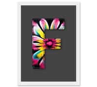 Artery8 Letter F Bright Flower Decorative Graffiti Mural Alphabet Initial Stencil Artwork Framed Wall Art Print A4 in White Artery8 White