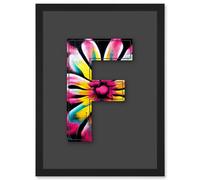 Artery8 Letter F Bright Flower Decorative Graffiti Mural Alphabet Initial Stencil Wall Art Print - A4 Size